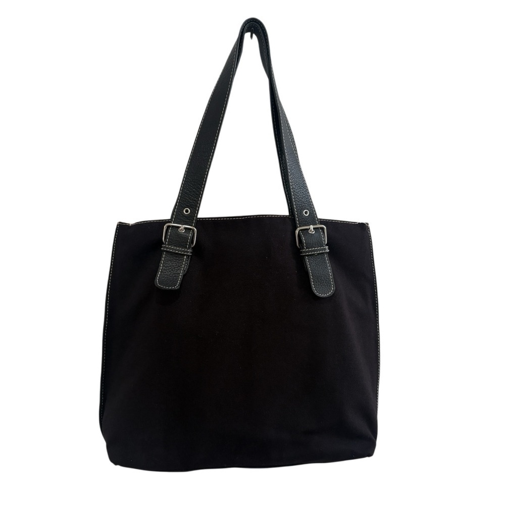 Danier Tote Bag Leather and Canvas Inner Pockets Zipper Black